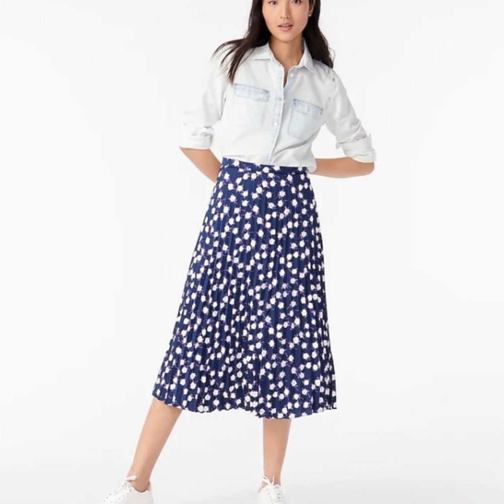 J Crew Pleated Midi Floral Scattered Peony Blue Skirt - size 0 - Picture 5 of 6
